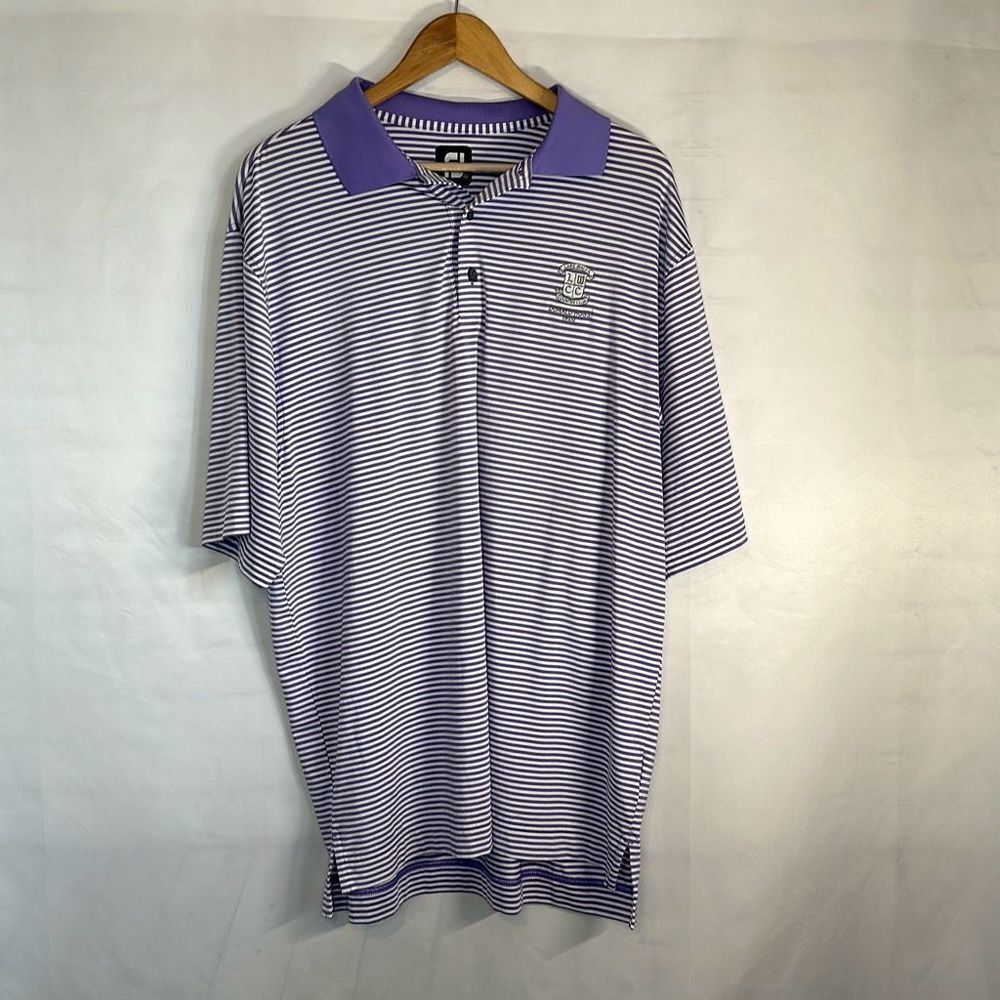 FootJoy Mens Purple White Striped Short Sleeve Polo Golf Shirt size L Large